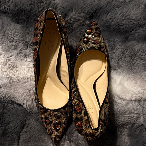 Jessica Simpson Leopard Print Sequin Stiletto Heels - Picture 2 of 6